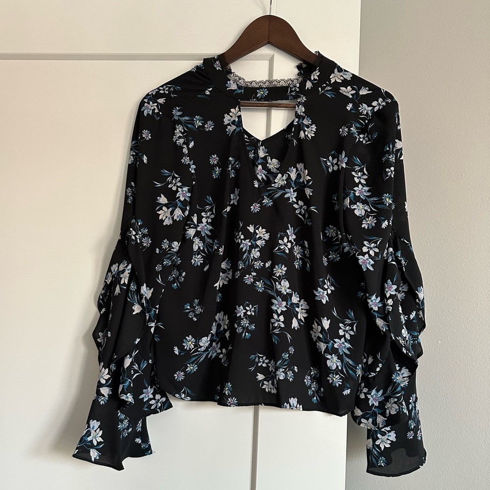 Living Doll Black and Blue Floral Blouse